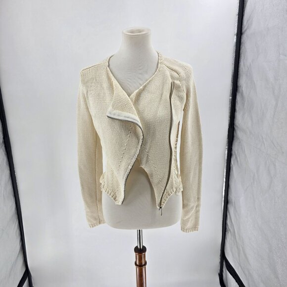 Dakota Collective Womens Ivory Knit Asymmetric Zip Cardigan - Picture 8 of 12